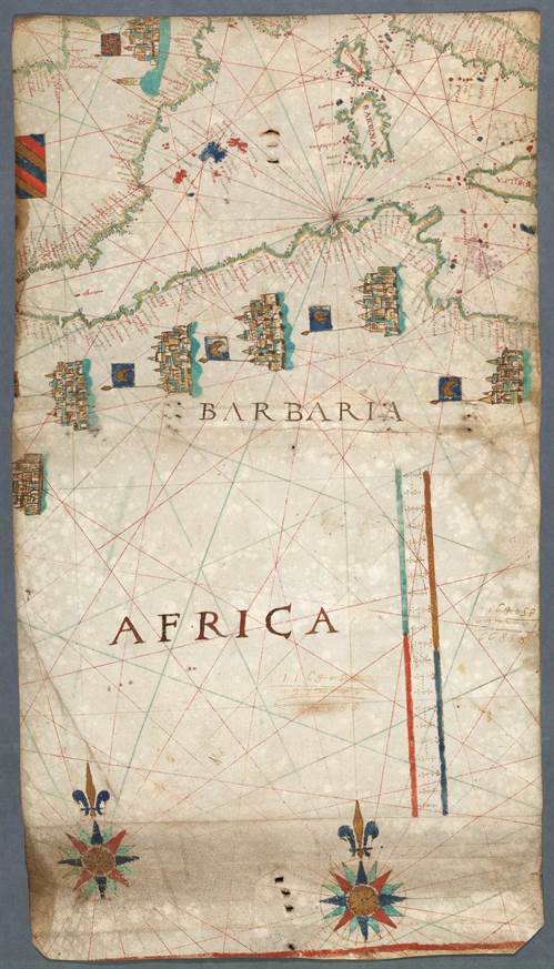 Fragmento de mapa, abrangendo o Mediterrâneo e o Sara (séc. XV-XVI)